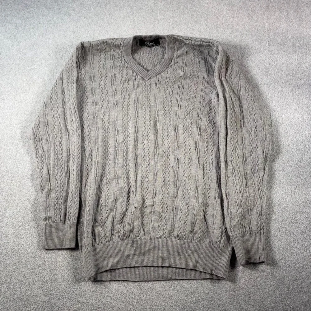 Platine V-Neck Sweater Mens 42 Gray Cable Knit Pure New Cash Wool Long Sleeve